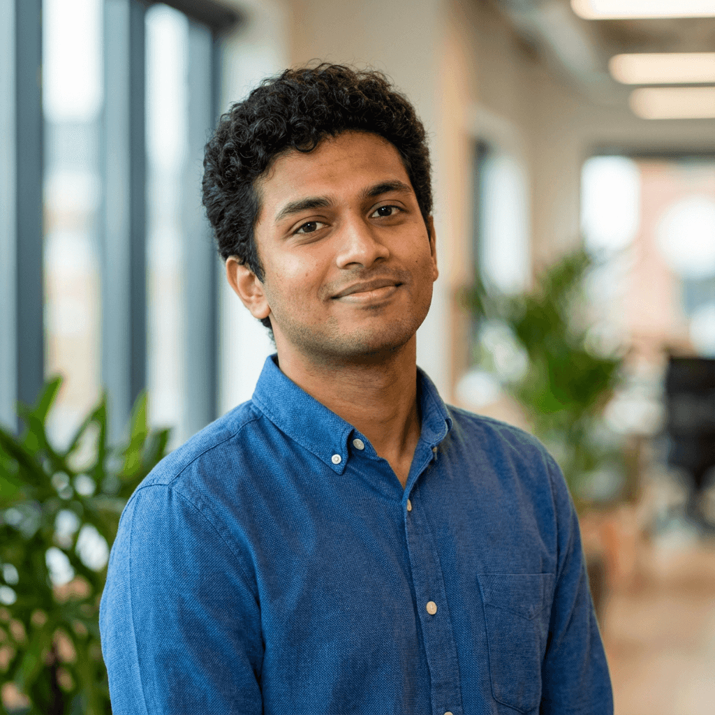 Jordan Lee in casual attire at a modern coworking space