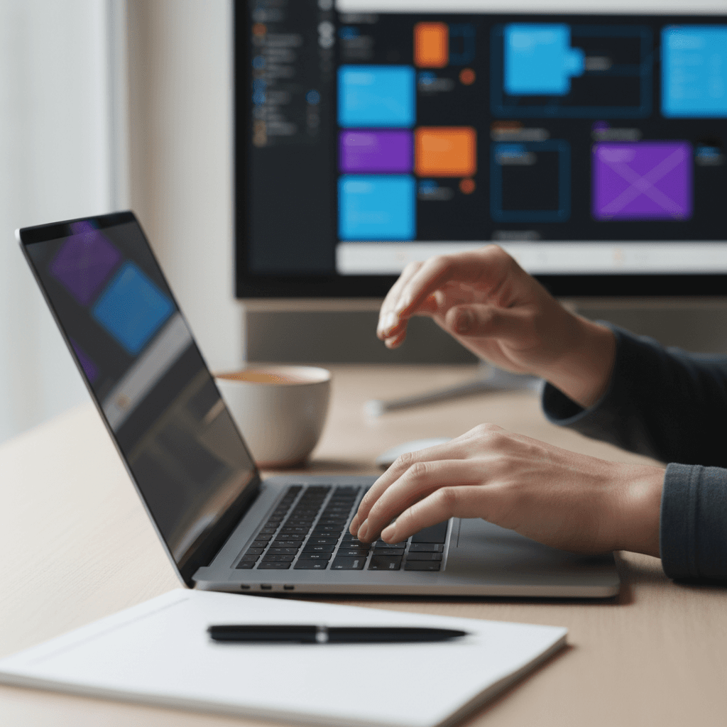Person working on a digital product at a modern desk